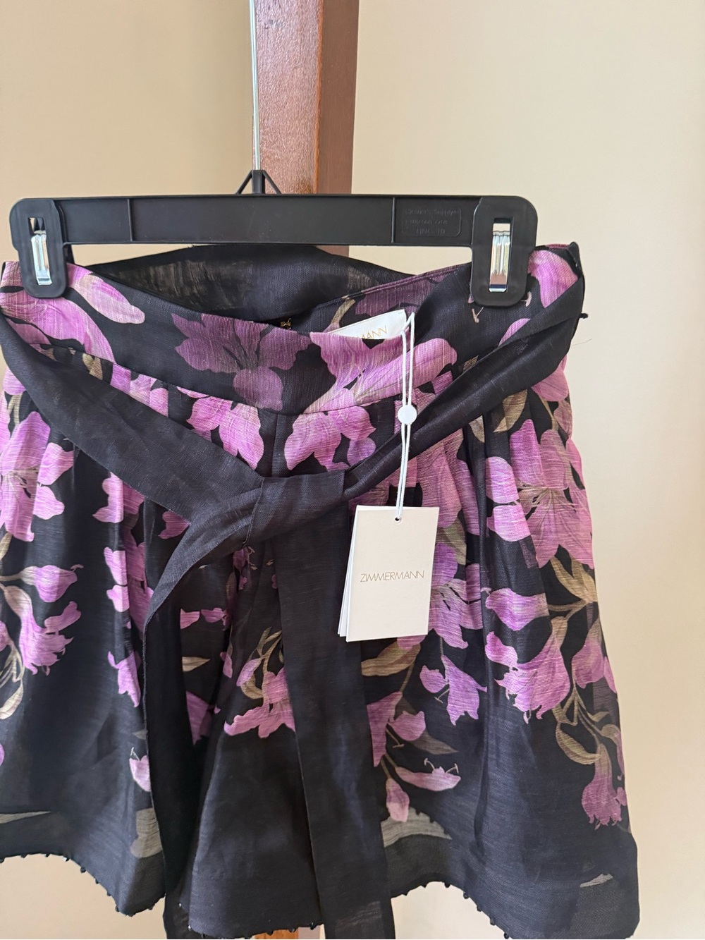 Zimmermann Black Floral High-Waist Shorts with Pink Blossoms - Picture 2 of 6